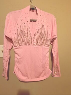 Pink Embellished V-Neck Long Sleeve Top